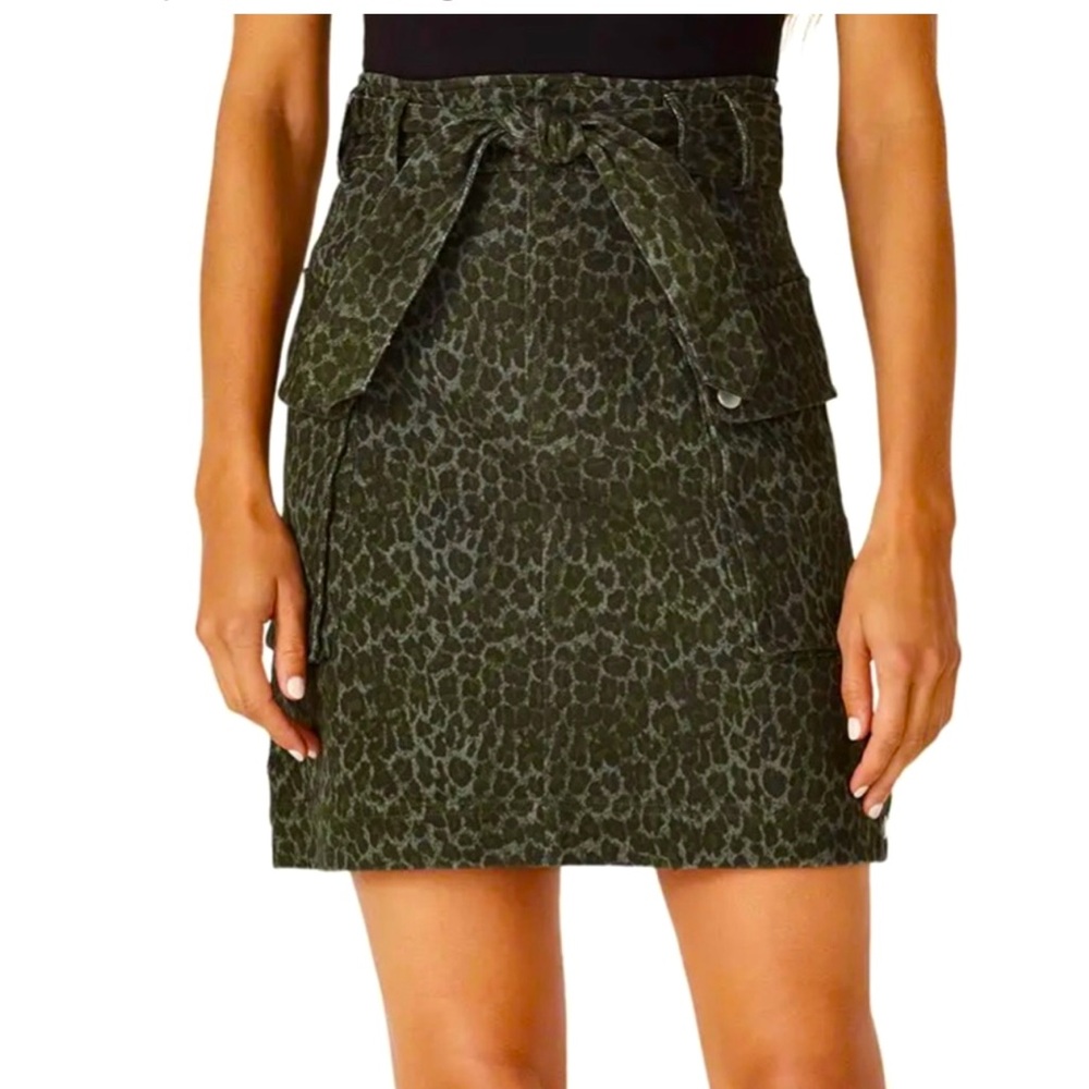 MARISSA WEBB GREEN LEOPARD PRINT BELTED DENIM SKIRT, SIZE 6, NWOT